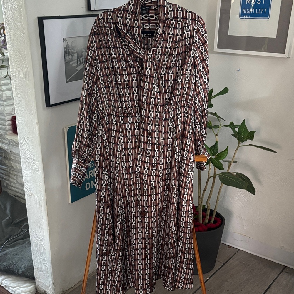 INC International Concepts Brown Geometric Long Sleeve Dress size large